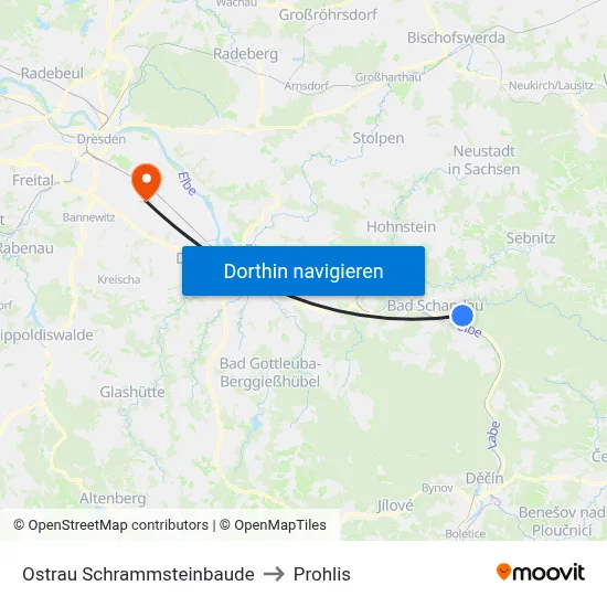 Ostrau Schrammsteinbaude to Prohlis map