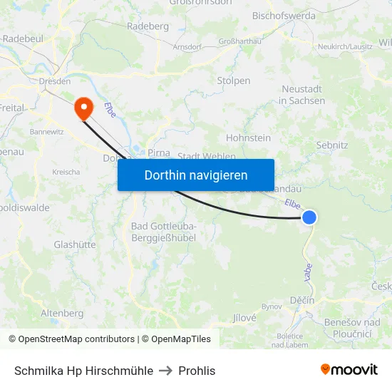 Schmilka Hp Hirschmühle to Prohlis map