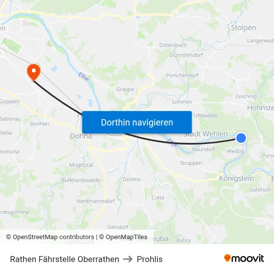 Rathen Fährstelle Oberrathen to Prohlis map