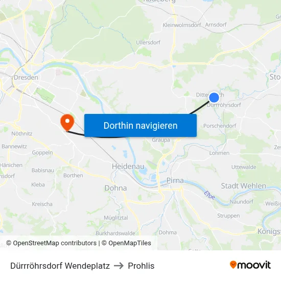 Dürrröhrsdorf Wendeplatz to Prohlis map