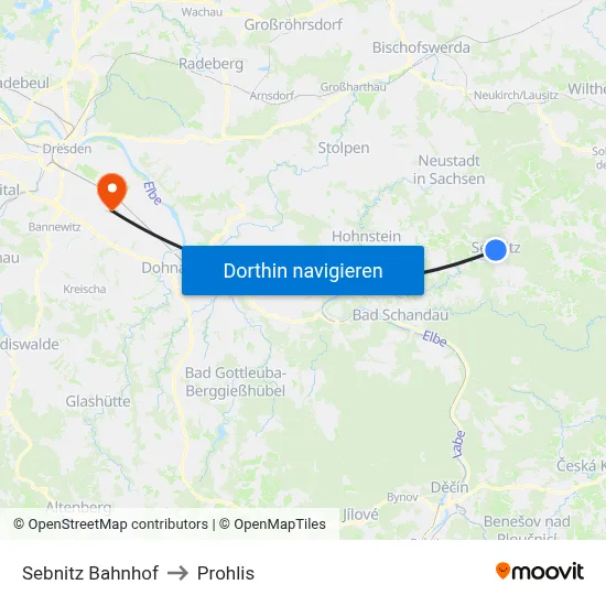 Sebnitz Bahnhof to Prohlis map