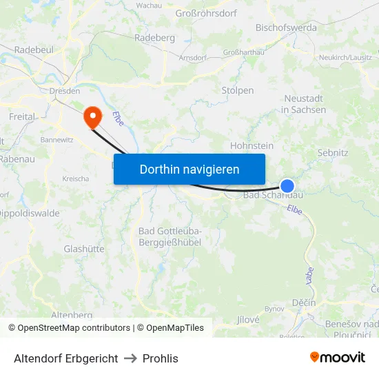 Altendorf Erbgericht to Prohlis map
