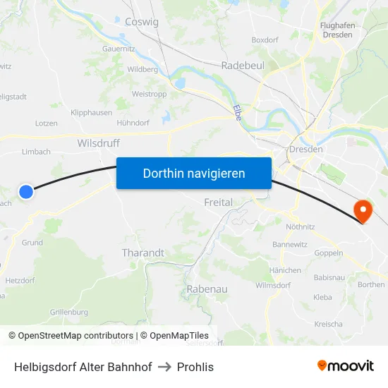 Helbigsdorf Alter Bahnhof to Prohlis map