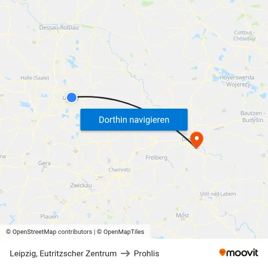 Leipzig, Eutritzscher Zentrum to Prohlis map