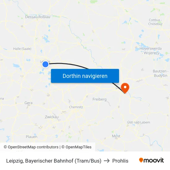Leipzig, Bayerischer Bahnhof (Tram/Bus) to Prohlis map