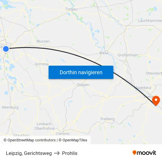 Leipzig, Gerichtsweg to Prohlis map