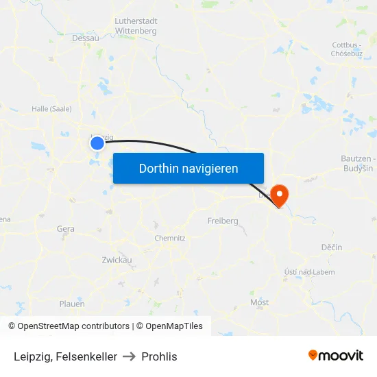 Leipzig, Felsenkeller to Prohlis map