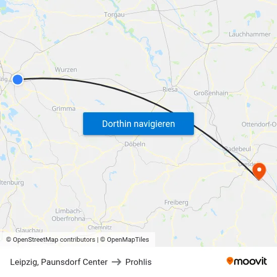 Leipzig, Paunsdorf Center to Prohlis map