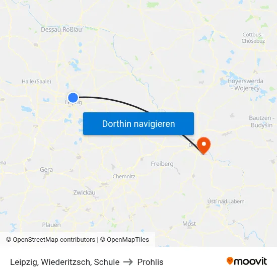 Leipzig, Wiederitzsch, Schule to Prohlis map