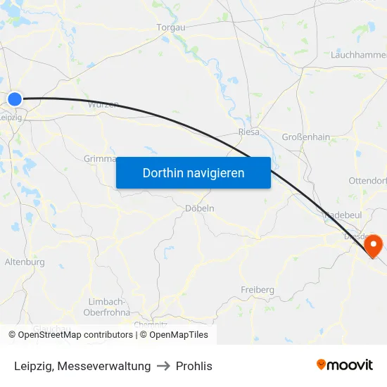 Leipzig, Messeverwaltung to Prohlis map