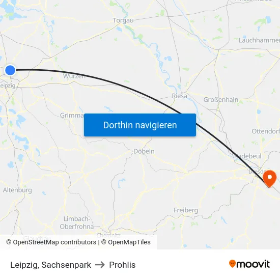 Leipzig, Sachsenpark to Prohlis map