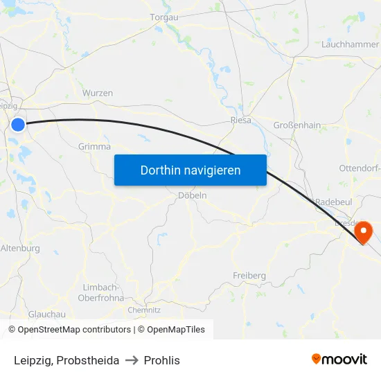 Leipzig, Probstheida to Prohlis map