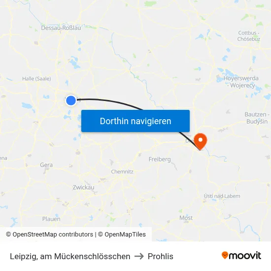 Leipzig, am Mückenschlösschen to Prohlis map