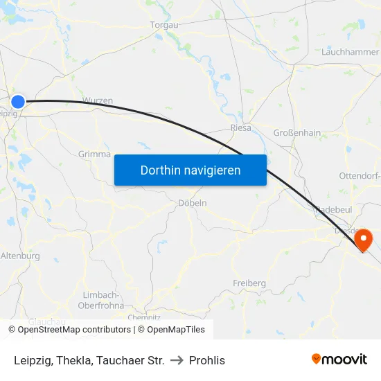 Leipzig, Thekla, Tauchaer Str. to Prohlis map