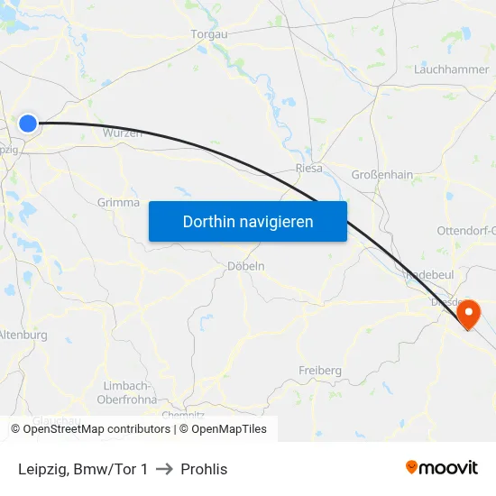 Leipzig, Bmw/Tor 1 to Prohlis map