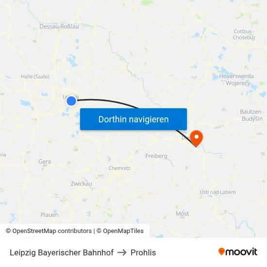 Leipzig Bayerischer Bahnhof to Prohlis map