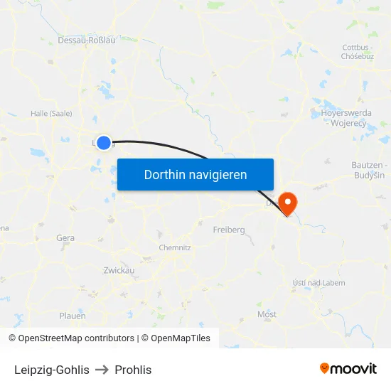 Leipzig-Gohlis to Prohlis map