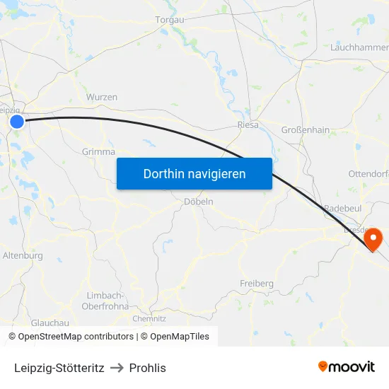Leipzig-Stötteritz to Prohlis map