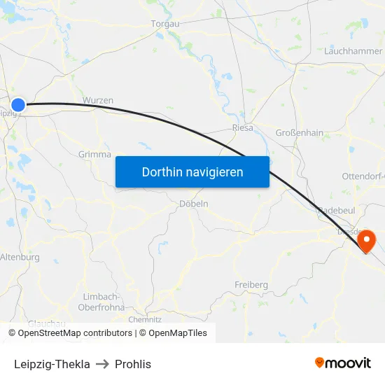 Leipzig-Thekla to Prohlis map