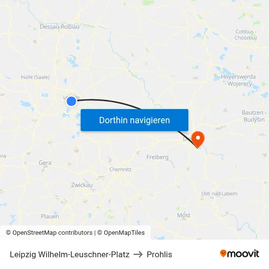 Leipzig Wilhelm-Leuschner-Platz to Prohlis map