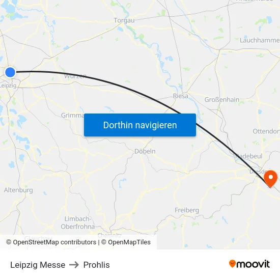 Leipzig Messe to Prohlis map