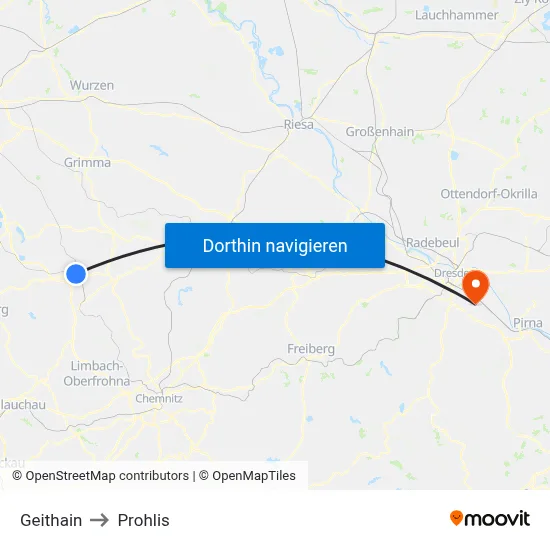 Geithain to Prohlis map