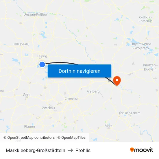 Markkleeberg-Großstädteln to Prohlis map