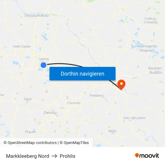 Markkleeberg Nord to Prohlis map