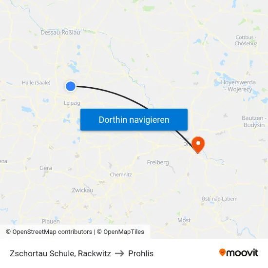 Zschortau Schule, Rackwitz to Prohlis map