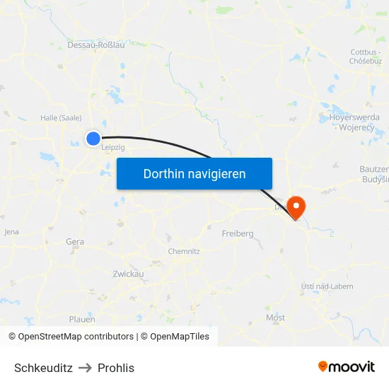Schkeuditz to Prohlis map