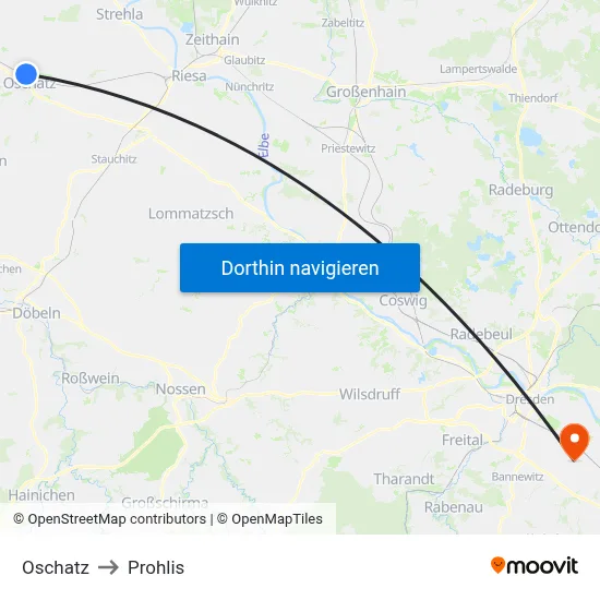 Oschatz to Prohlis map