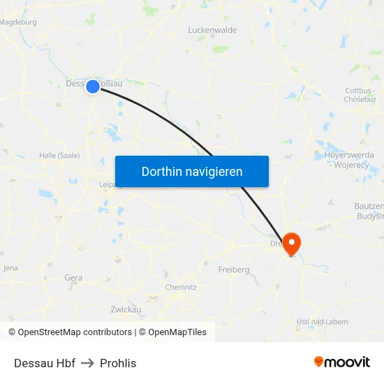 Dessau Hbf to Prohlis map