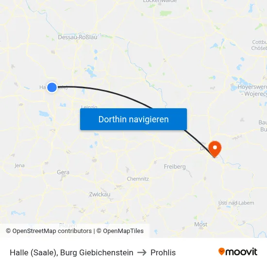 Halle (Saale), Burg Giebichenstein to Prohlis map