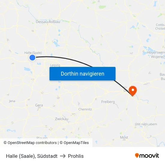 Halle (Saale), Südstadt to Prohlis map