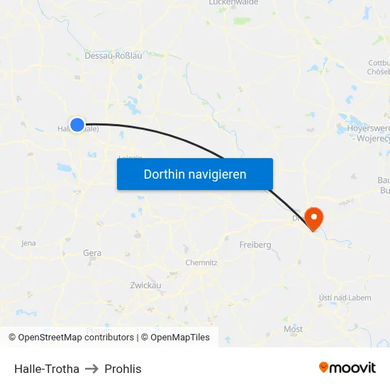 Halle-Trotha to Prohlis map