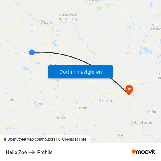 Halle Zoo to Prohlis map