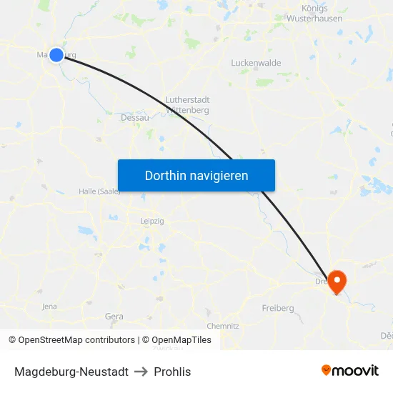 Magdeburg-Neustadt to Prohlis map