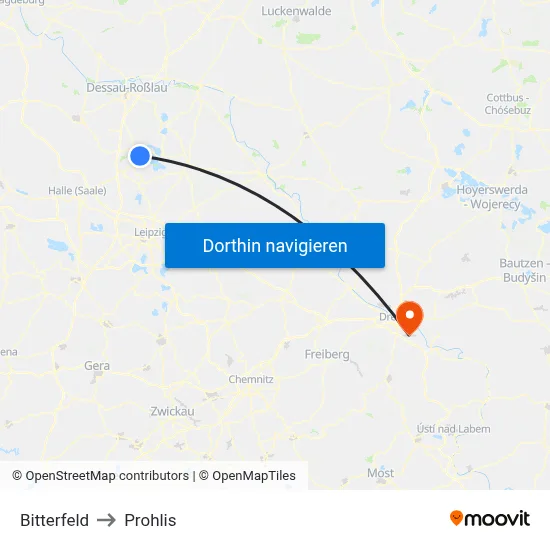Bitterfeld to Prohlis map
