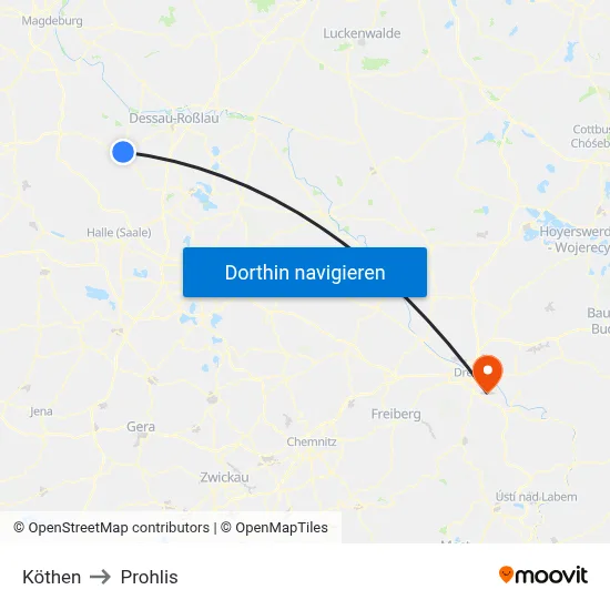 Köthen to Prohlis map