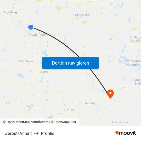 Zerbst/Anhalt to Prohlis map