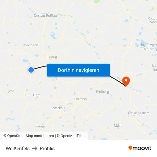 Weißenfels to Prohlis map