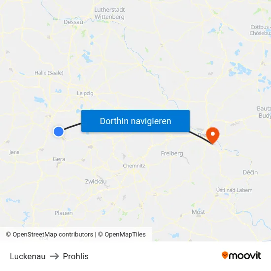 Luckenau to Prohlis map