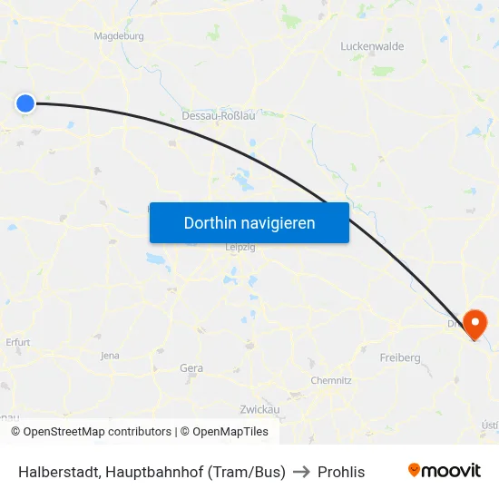 Halberstadt, Hauptbahnhof (Tram/Bus) to Prohlis map