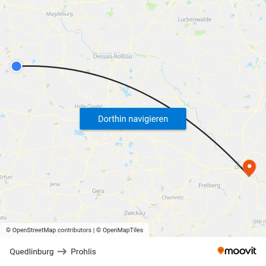Quedlinburg to Prohlis map