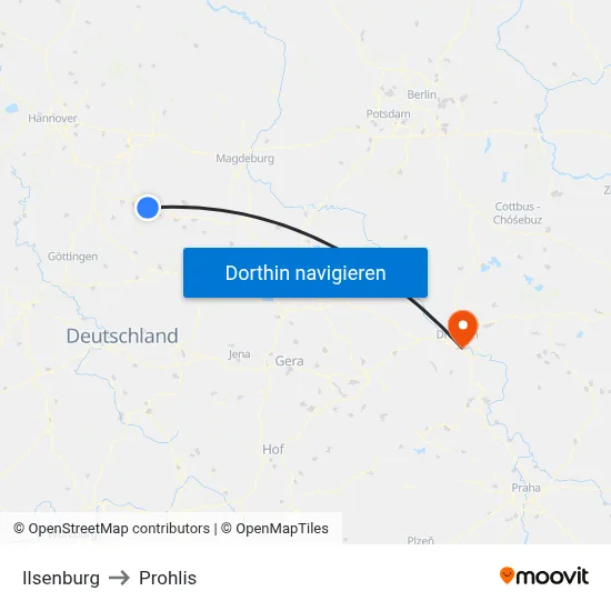 Ilsenburg to Prohlis map