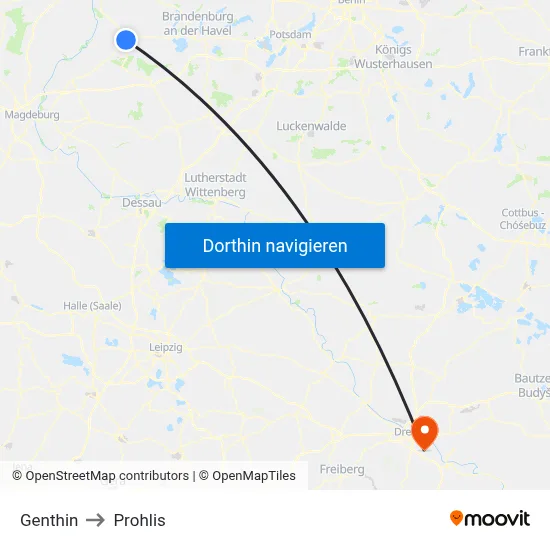 Genthin to Prohlis map