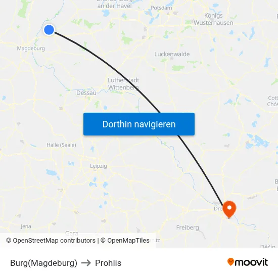 Burg(Magdeburg) to Prohlis map