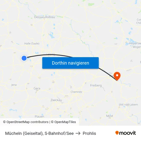 Mücheln (Geiseltal), S-Bahnhof/See to Prohlis map