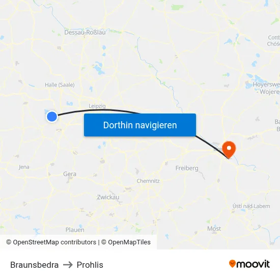 Braunsbedra to Prohlis map