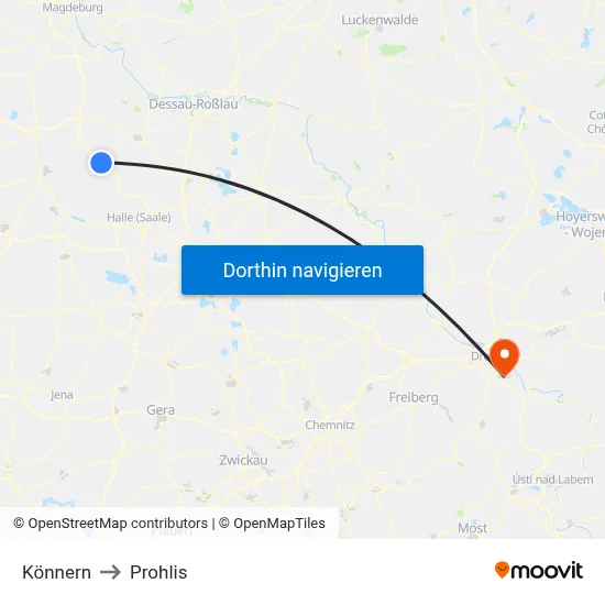 Könnern to Prohlis map